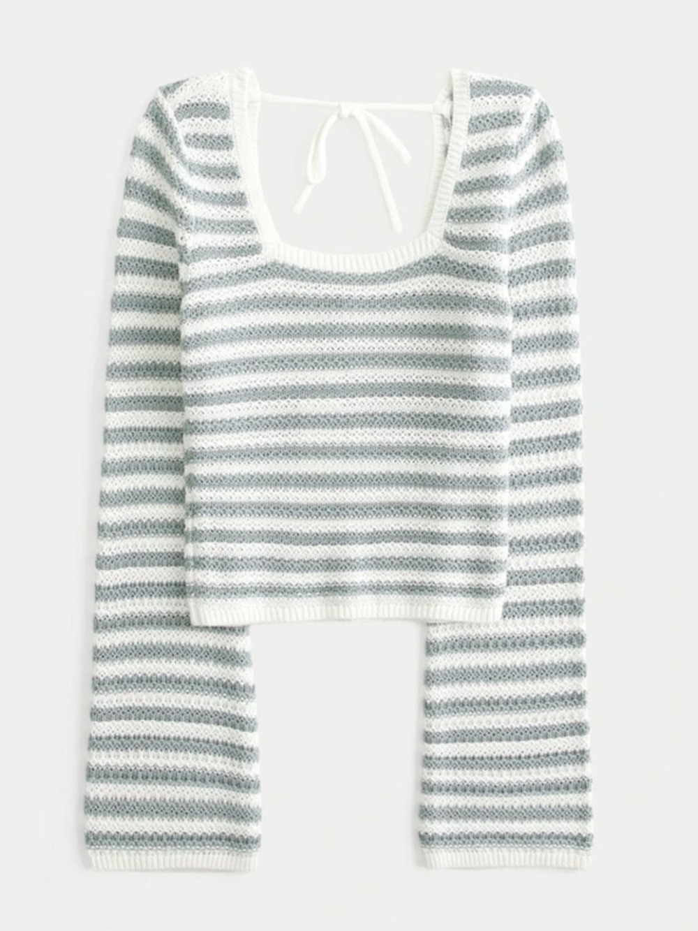 Hollister Striped Scoop-Neck Cropped Top in White & Light Sage Green Colour